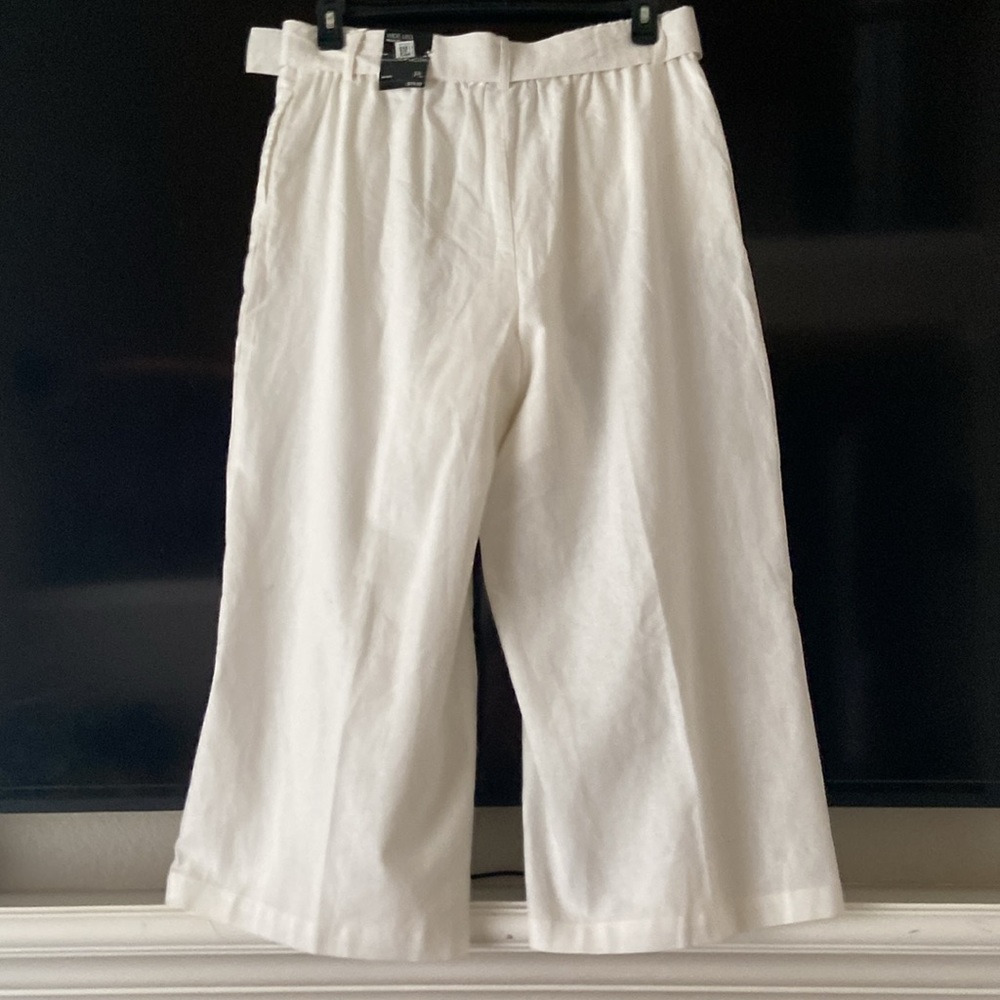 I.N.C. LINEN BLEND HIGH RISE WIDE LEG PANTS. WHITE - Picture 2 of 14